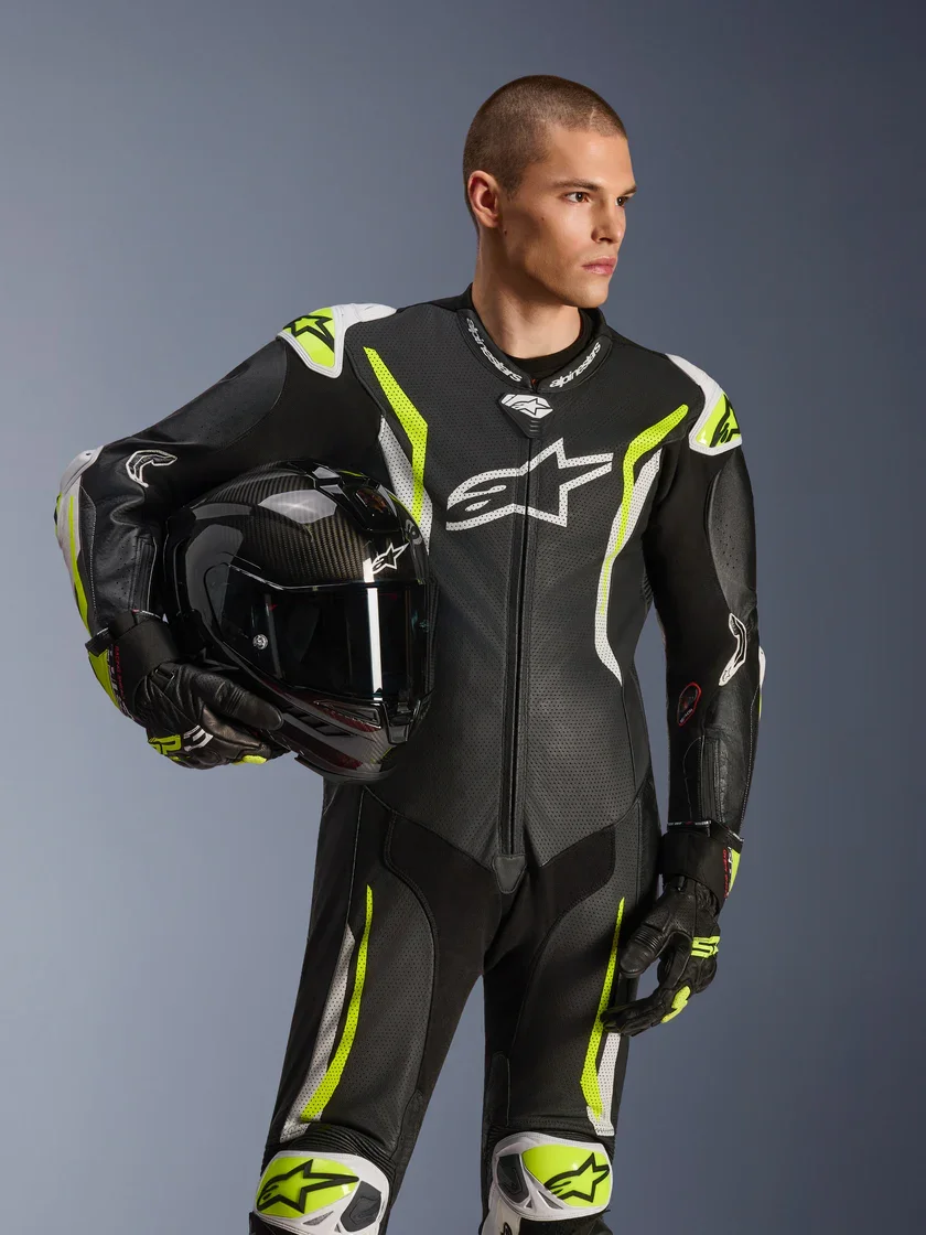 2　GO生 withfans Macacão Alpinestars GP Tech V5 1PC Preto/Branco/Amarelo Flúor
